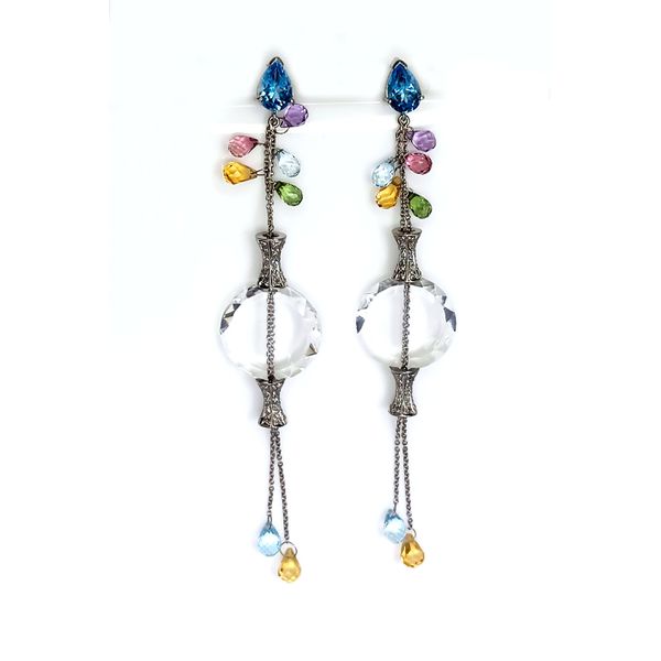 Brinco em Ouro Branco 18k Gotas Coloridas com Cristal e Diamante