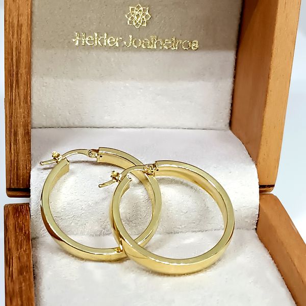 Brinco em Ouro 18k Argola Meia Cana Polida 30 Milímetros