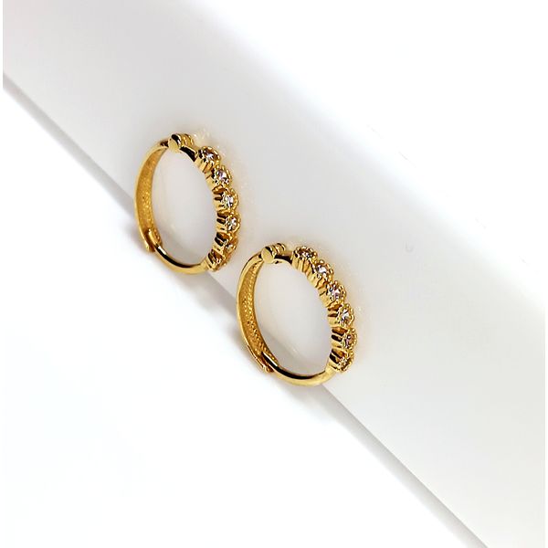 Brinco em Ouro 18k Argola Bolinha Cravejada