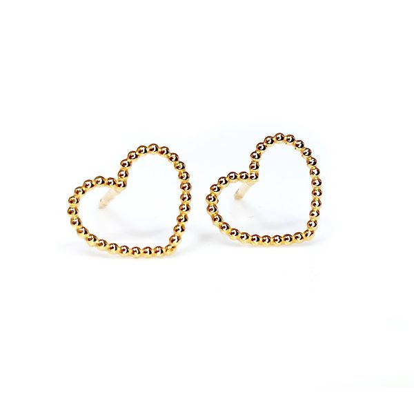 Brinco Coração Bolinhas em Ouro 18k