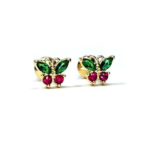 Brinco em Ouro 18k Borboletinha com Pedras Colorido
