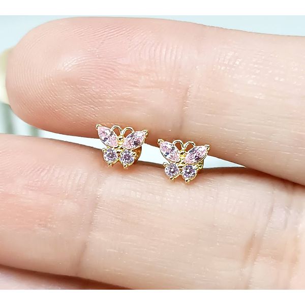 Brinco em Ouro 18k Borboletinha com Pedras Colorido