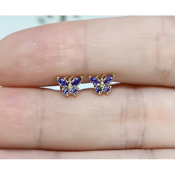 Brinco em Ouro 18k Borboletinha com Pedras Colorido