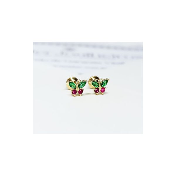 Brinco em Ouro 18k Borboletinha com Pedras Colorido
