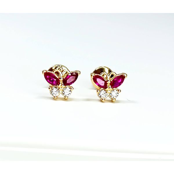 Brinco em Ouro 18k Borboletinha com Pedras Colorido