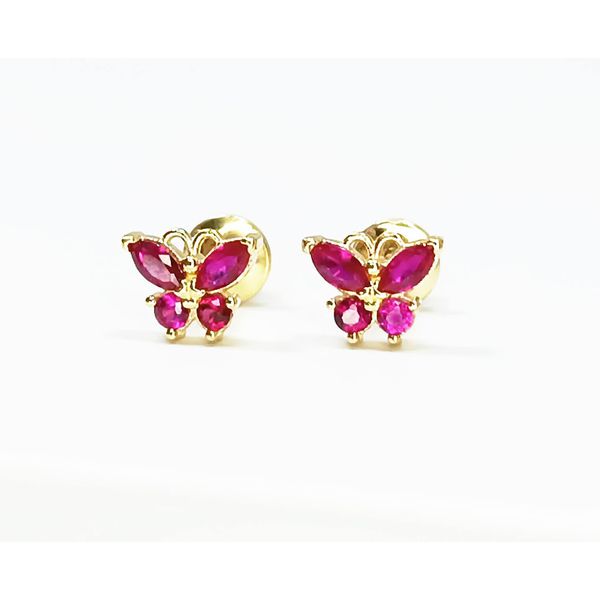 Brinco em Ouro 18k Borboletinha com Pedras Colorido