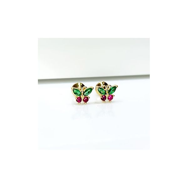 Brinco em Ouro 18k Borboletinha com Pedras Colorido