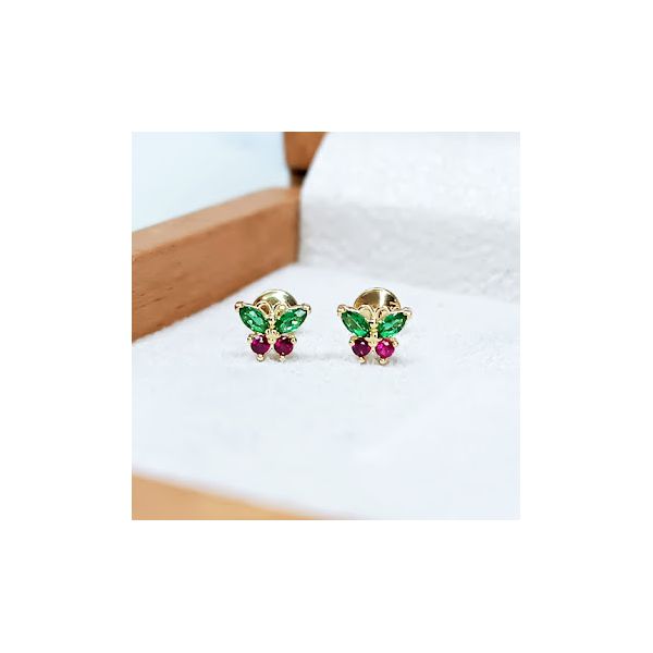 Brinco em Ouro 18k Borboletinha com Pedras Colorido