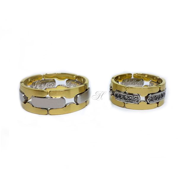 Aliança Bodas e Casamento União Geométrica Radiante - Ouro 18k - Brilhantes
