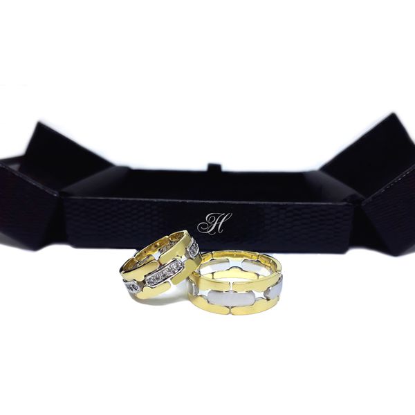Aliança Bodas e Casamento União Geométrica Radiante - Ouro 18k - Brilhantes