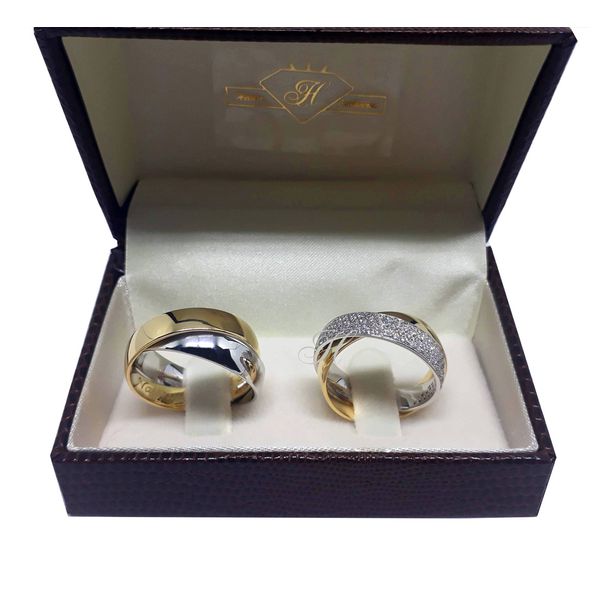 Aliança de Casamento - Ouro Amarelo e Branco com Brilhantes