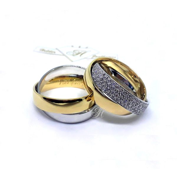 Aliança de Casamento - Ouro Amarelo e Branco com Brilhantes