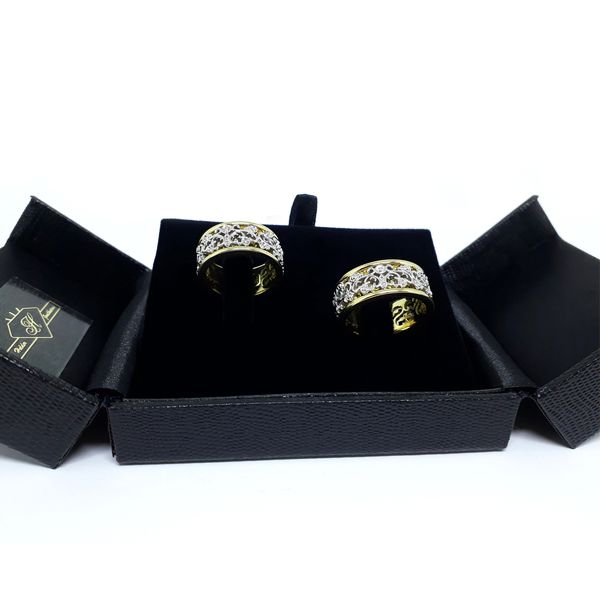 Alianças de Casamentos Toda Trabalhada em Arabescos e Diamantes em Ouro 18k - 9,5 Milímetros - Ouro 18k