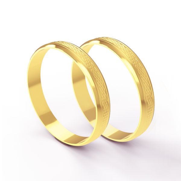 Aliança de Casamento e Noivado em Ouro 18k Trabalhada personalizada com 3,5 Milímetros