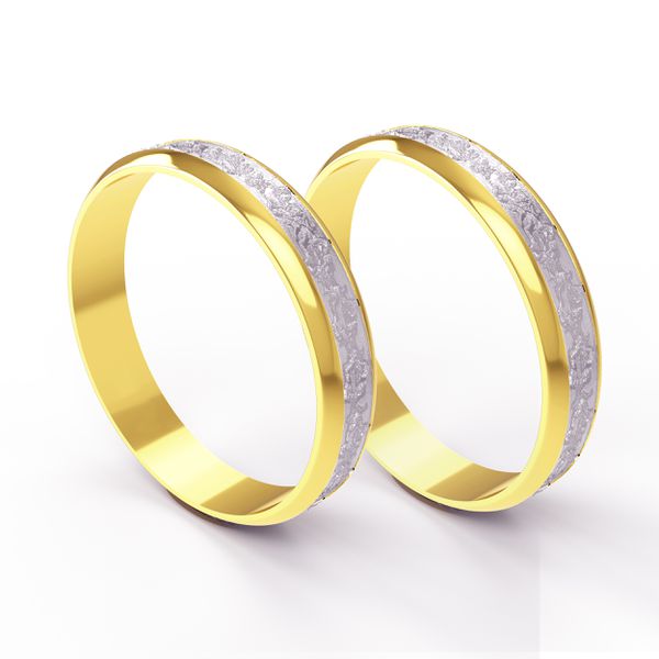 Aliança em Ouro Amarelo e Branco 18k trabalhada para Bodas de Prata