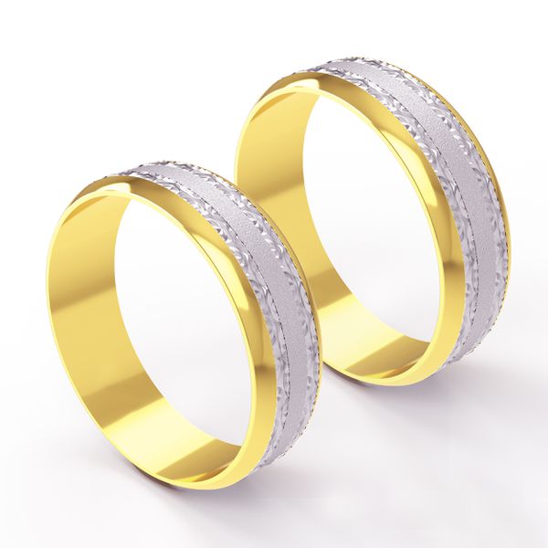 Aliança em Ouro 18k Personalizada para Bodas de Prata com Filetes Trabalhados