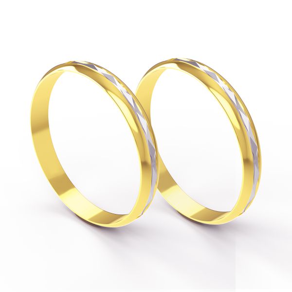 Aliança em Ouro Amarelo e Branco 18k Trabalhada para Bodas de Prata