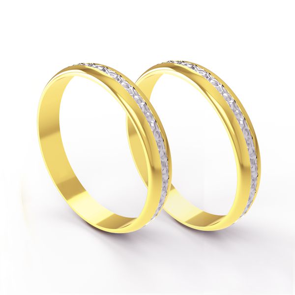 Aliança em Ouro Amarelo e Branco 18k Trabalhada para Bodas de Prata