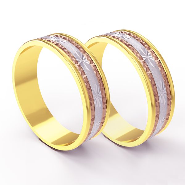 Aliança em Ouro 18k Personalizada Tricolor Diamantada