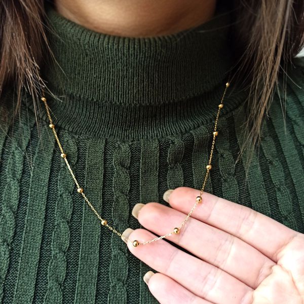 Gargantilha em Ouro 18k Cadeado com Bolinhas
