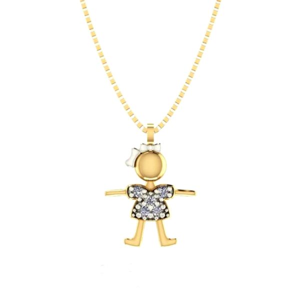 Pingente de Menina em Ouro 18k Cravejada