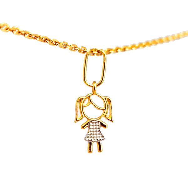 Pingente Mini Menina Trabalhada em Ouro Amarelo e Branco 18k