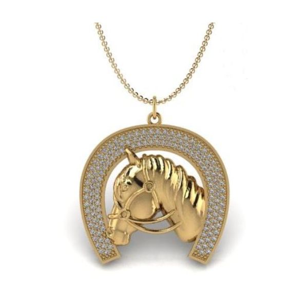 Pingente em Ouro 18k Cavalo e Ferradura com Diamantes 