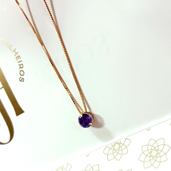 Gargantilha em Ouro 18k Corrente Veneziana com Ponto de Luz Colorido