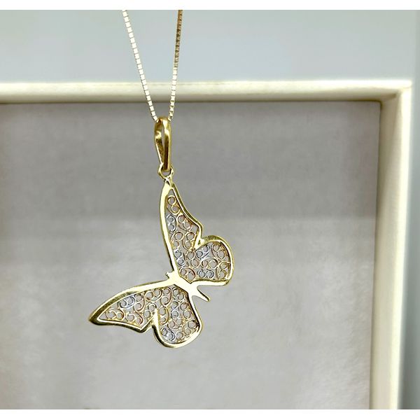 Pingente 18k Borboleta Tricolor Trabalhada