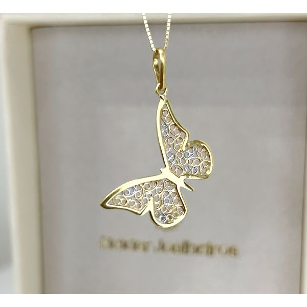 Pingente 18k Borboleta Tricolor Trabalhada