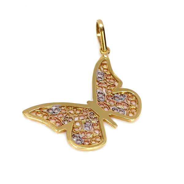 Pingente 18k Borboleta Tricolor Trabalhada
