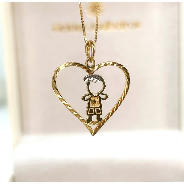 Pingente Menino Coração em Ouro 18k Diamantado