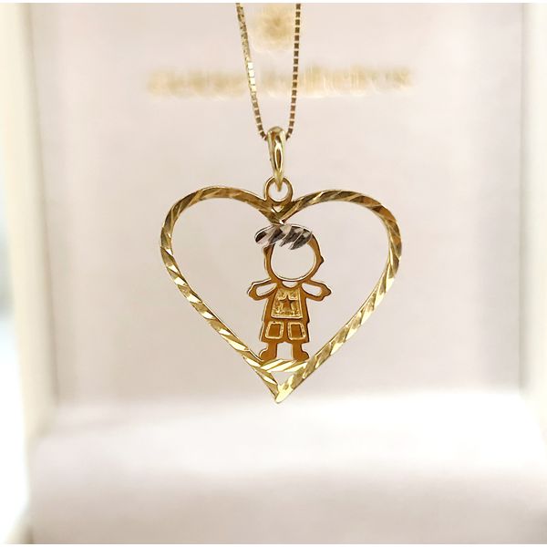 Pingente Menino Coração em Ouro 18k Diamantado