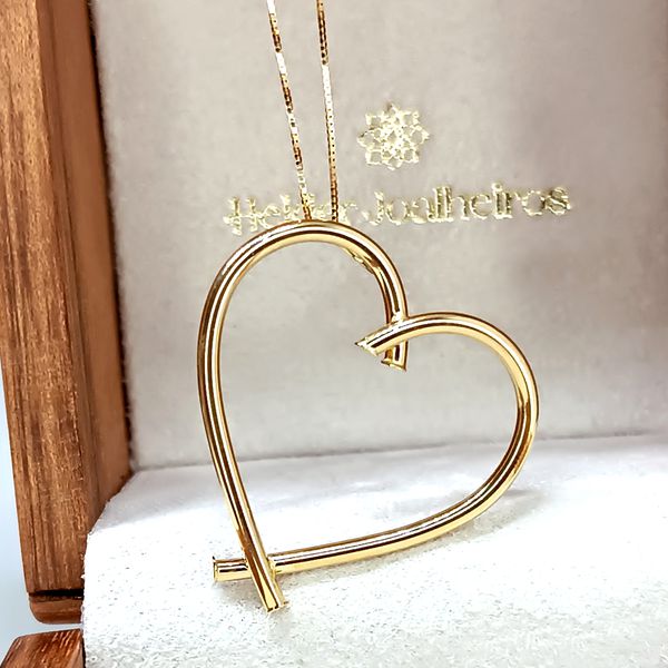 Pingente em Ouro 18k Coração Cruzado Grande