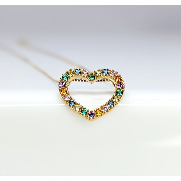 Pingente em Ouro 18k Coração Cravejado com Pedras Coloridas