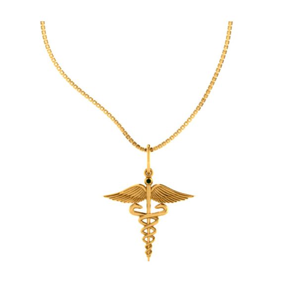 Pingente de Formatura em Ouro 18k Medicina com Esmeralda
