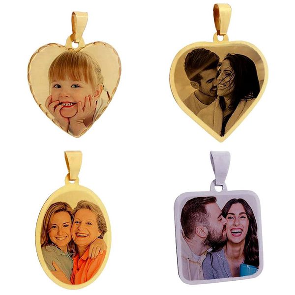 Pingente Placa Laser Quadrado com Fotos em Ouro 18k