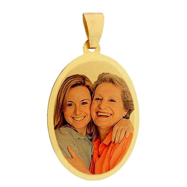 Pingente Placa Laser Oval com Fotos em Ouro 18k