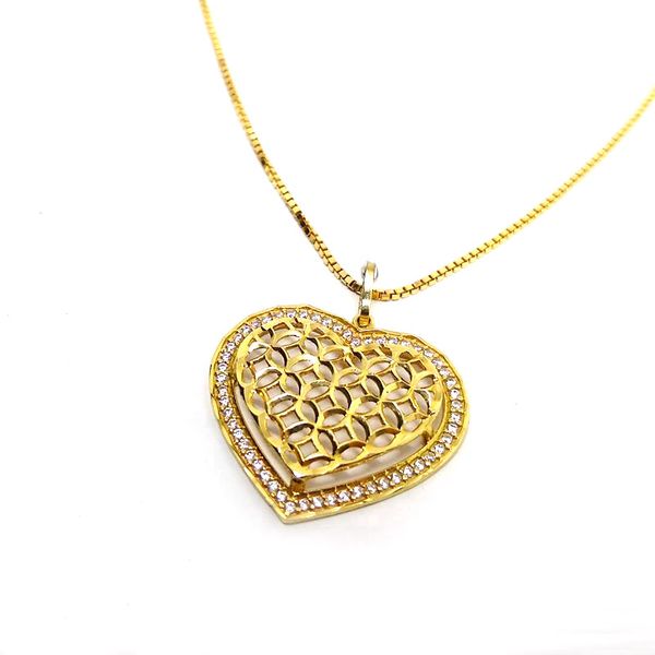 Pingente em Ouro 18k Coração Cravejado Vazado