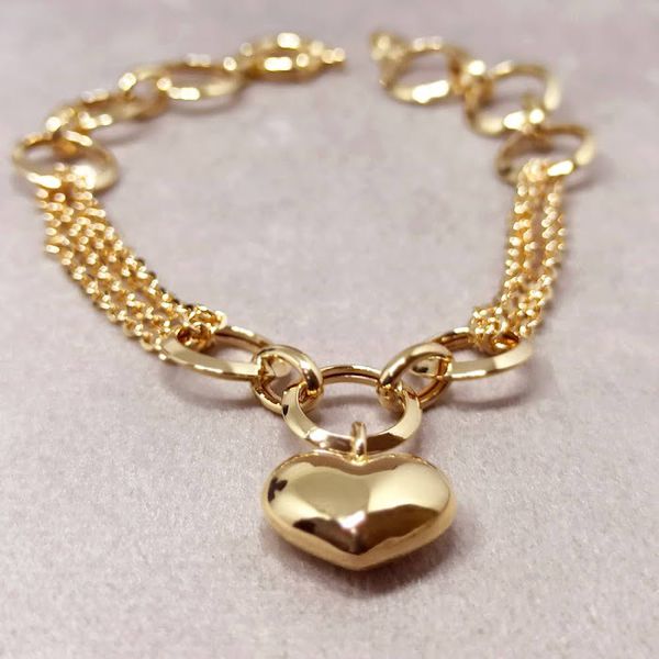 Pulseira Âncora com Pingente Coração Bojudo