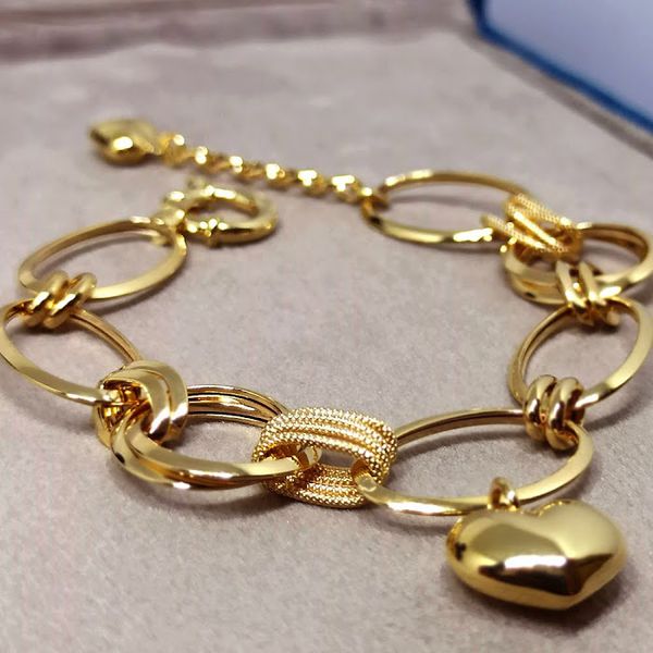 Pulseira com Pingente Coração e Elos Ovais