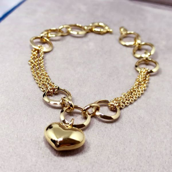 Pulseira Âncora com Pingente Coração Bojudo