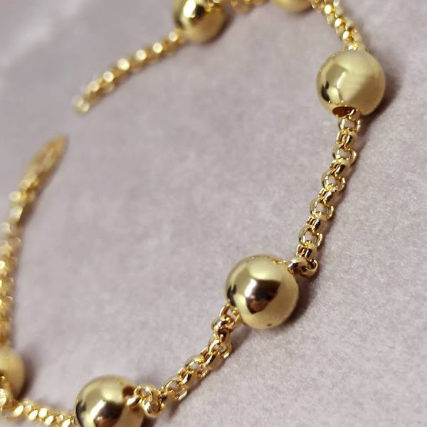 Pulseira com Bolas de 7mm e Elo Português