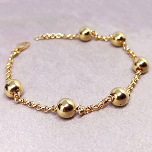 Pulseira com Bolas de 7mm e Elo Português