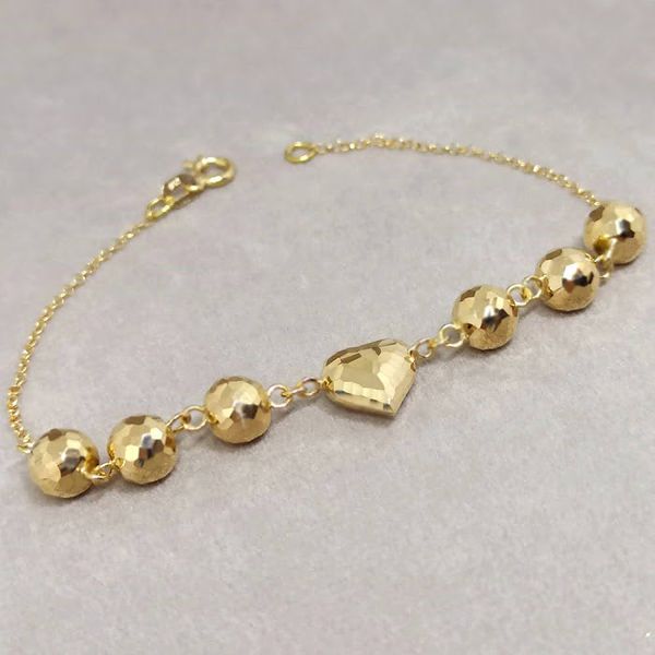 Pulseira em Ouro 18k com Bolas e Coração Diamantado