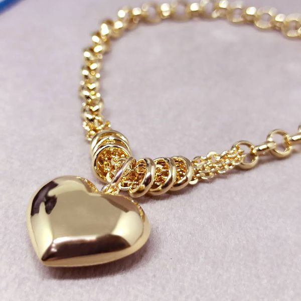 Pulseira Coração Bojudo Elo Português 