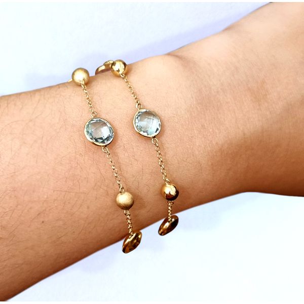 Pulseira em Ouro 18k Personalizada com Pedras Naturais Ametista verde, Ametista, Topázio Sky e Citrino