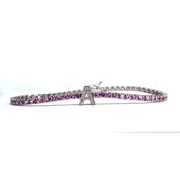 Pulseira Riviera Personalizada com Inicial em Ouro 18k com Safiras Rosas