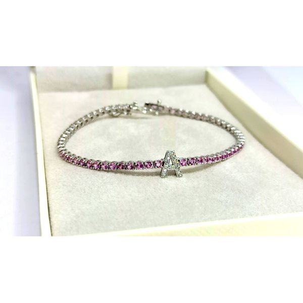 Pulseira Riviera Personalizada com Inicial em Ouro 18k com Safiras Rosas