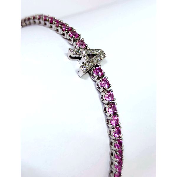 Pulseira Riviera Personalizada com Inicial em Ouro 18k com Safiras Rosas